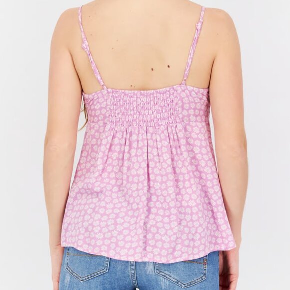 NEW! Hippie Rose Floral Top Lavender Front Tie XL Strappy Tank Rayon Adjustable - Picture 4 of 14